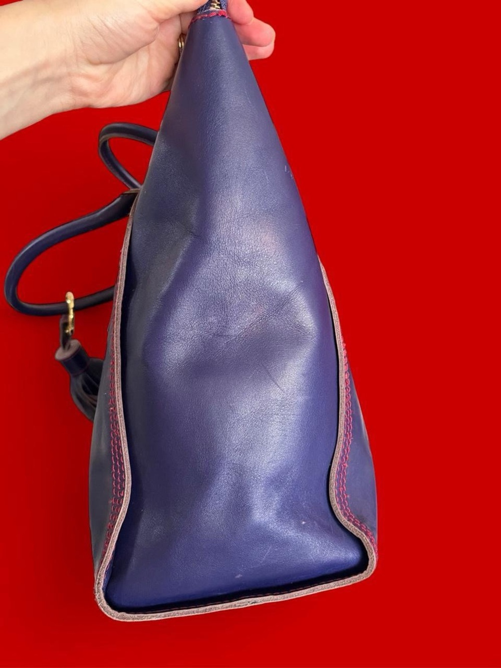 VIVIENNE WESTWOOD • RARE Authentic Vintage GIANT Blue Leather Gold Orb Tote Bag - Picture 7 of 13